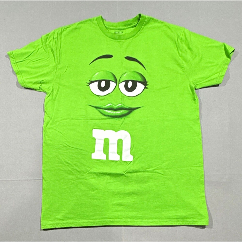 M&M's Green Character Face Graphic Logo Men's Tshirt L Cotton Crew Neck